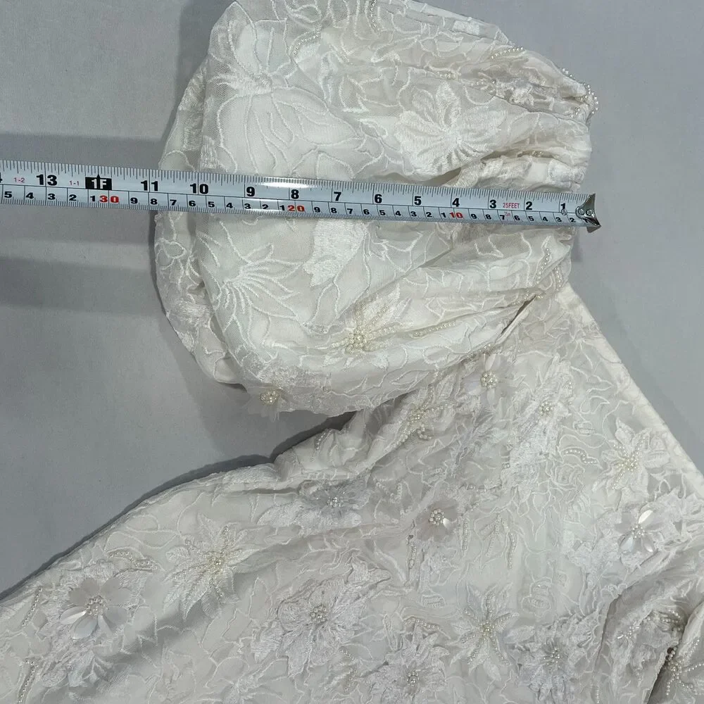 ~ BHLDN Lg 2in1 Mini Dress 3D Floral, Removable Puff-Sleeve Large Wedding Bridal - Picture 8 of 16